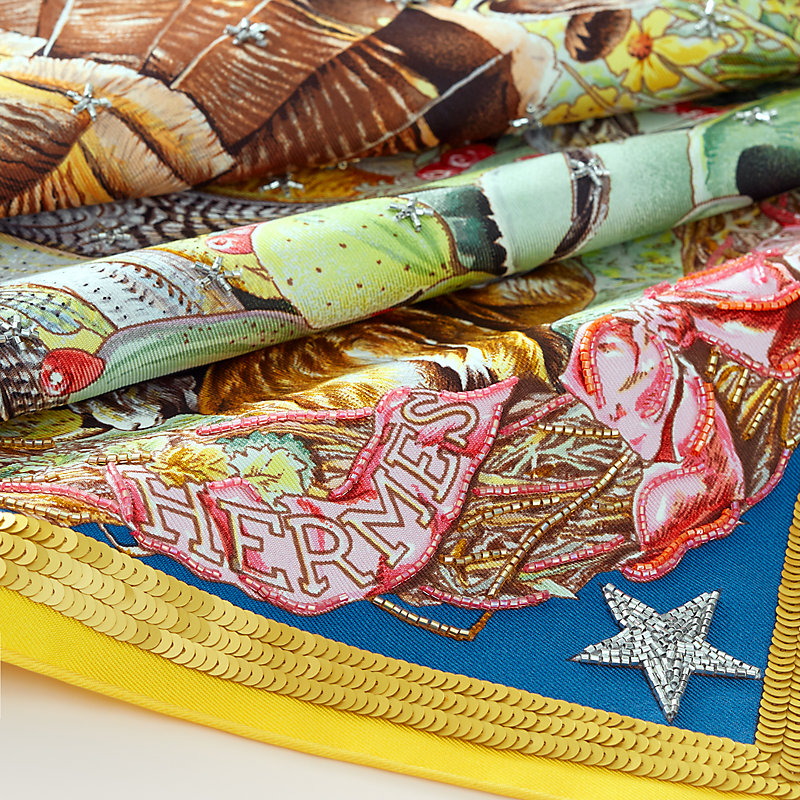 Faune et Flore du Texas Exceptional embroidered scarf 90 | Hermès
